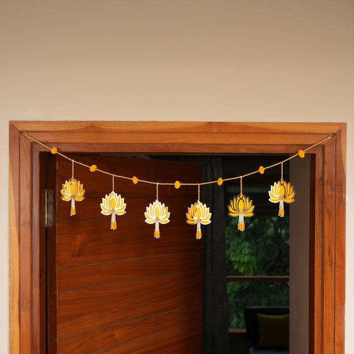 Yellow -Modern Lotus Bead String Door Hanging for Diwali Decoration.
