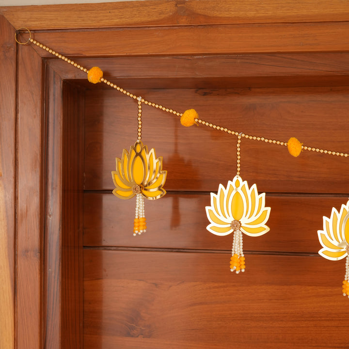 Yellow -Modern Lotus Bead String Door Hanging for Diwali Decoration.