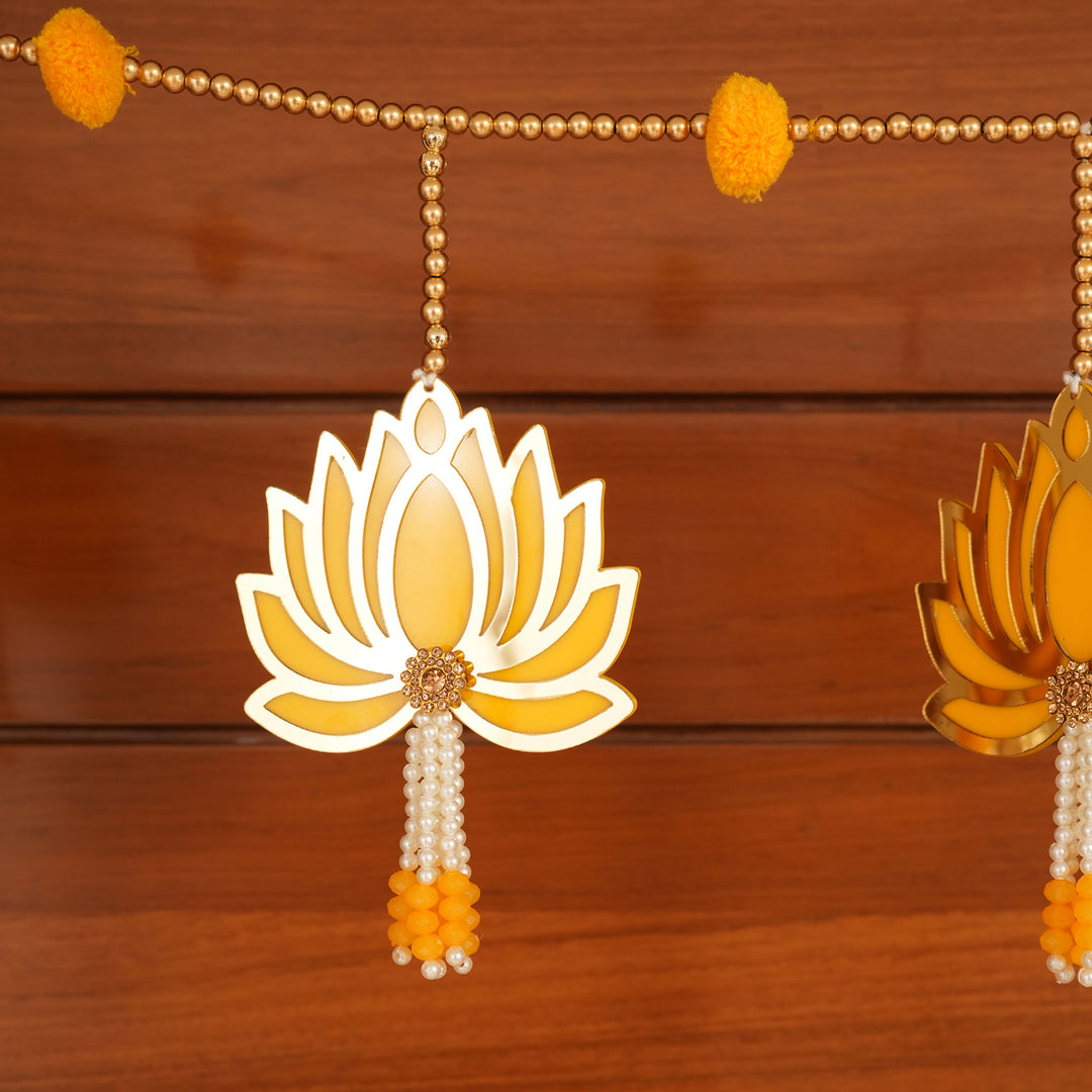 Yellow -Modern Lotus Bead String Door Hanging for Diwali Decoration.
