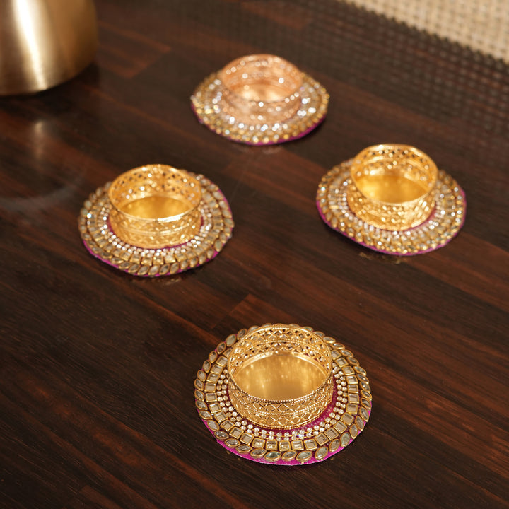 Votive T-Light Candle Stand | Candle Holder For Diwali Decoration Set of 4 - Pink
