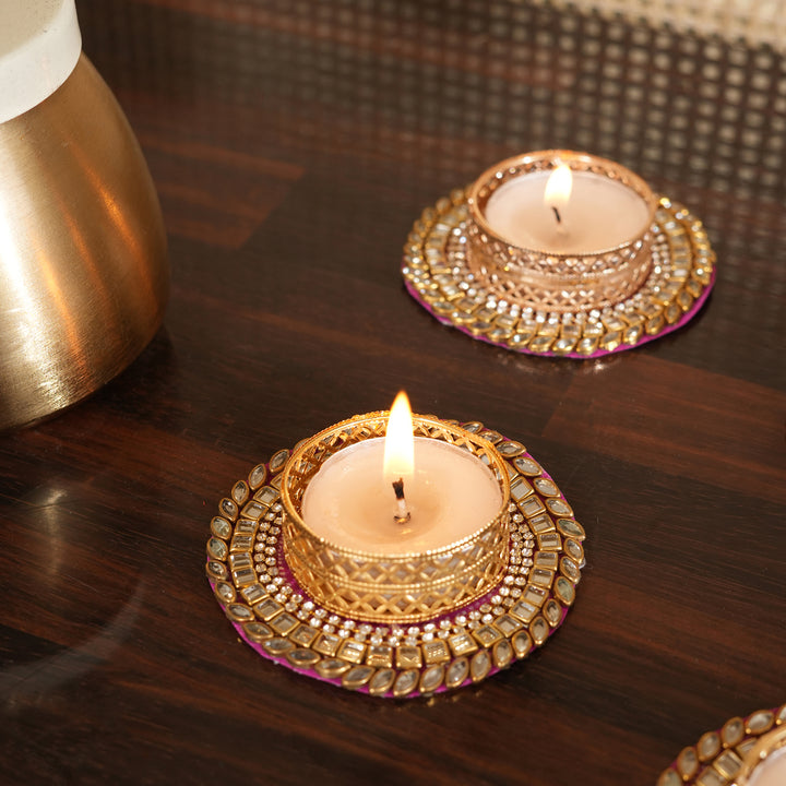 Votive T-Light Candle Stand | Candle Holder For Diwali Decoration Set of 4 - Pink