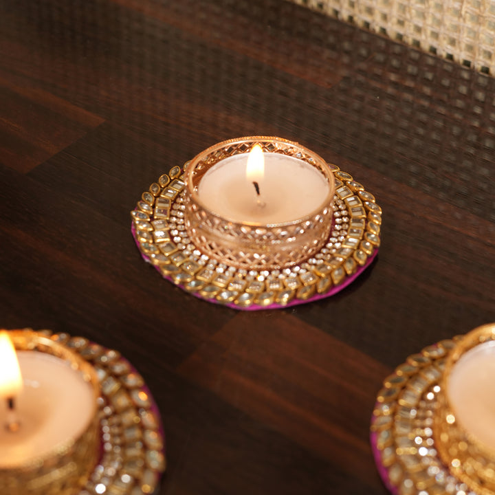 Votive T-Light Candle Stand | Candle Holder For Diwali Decoration Set of 4 - Pink