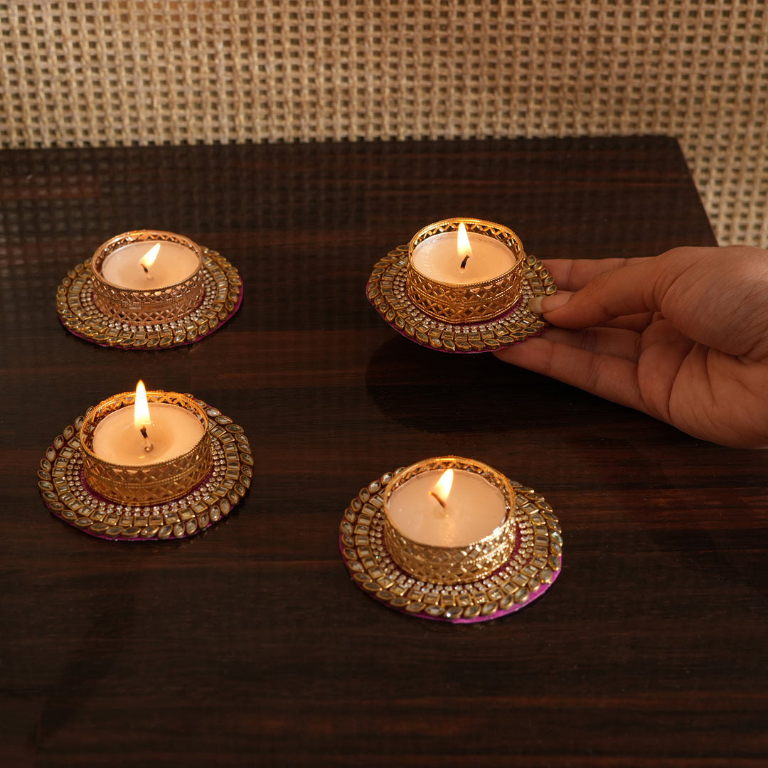 Votive T-Light Candle Stand | Candle Holder For Diwali Decoration Set of 4 - Pink