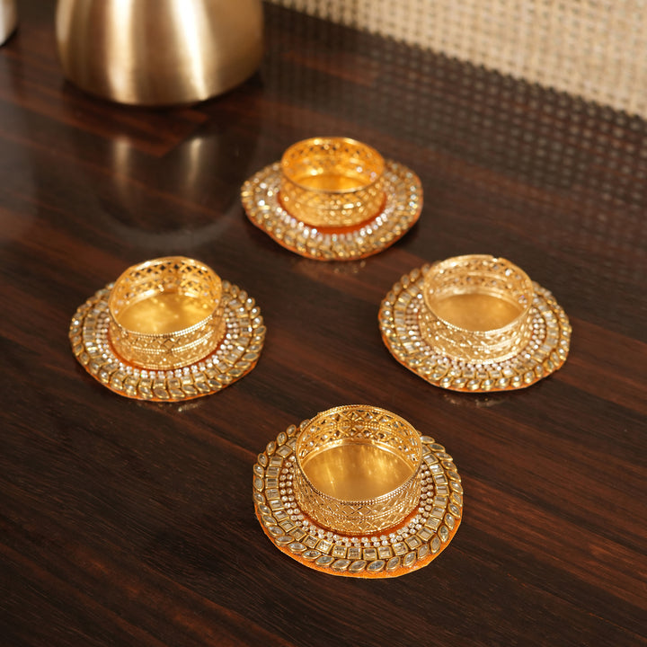 Votive T-Light Candle Stand | Candle Holder For Diwali Decoration Set of 4 - Orange