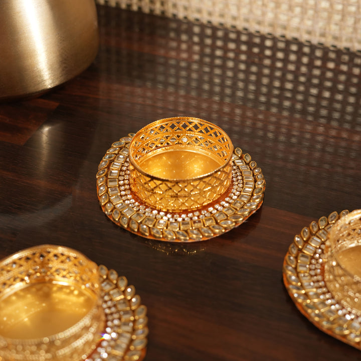 Votive T-Light Candle Stand | Candle Holder For Diwali Decoration Set of 4 - Orange