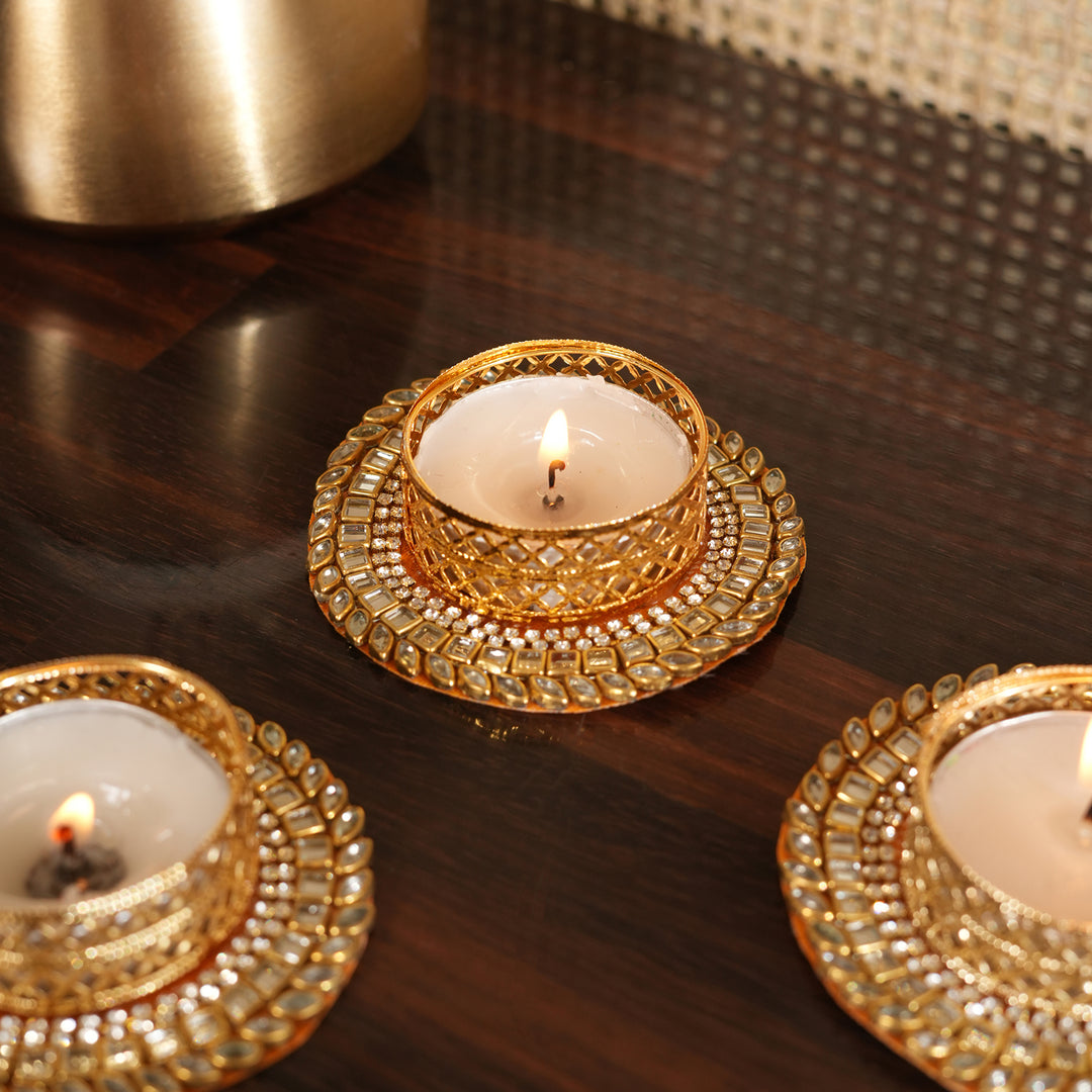 Votive T-Light Candle Stand | Candle Holder For Diwali Decoration Set of 4 - Orange
