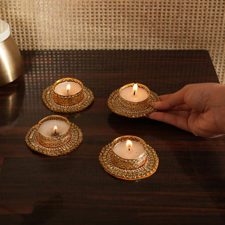 Votive T-Light Candle Stand | Candle Holder For Diwali Decoration Set of 4 - Orange