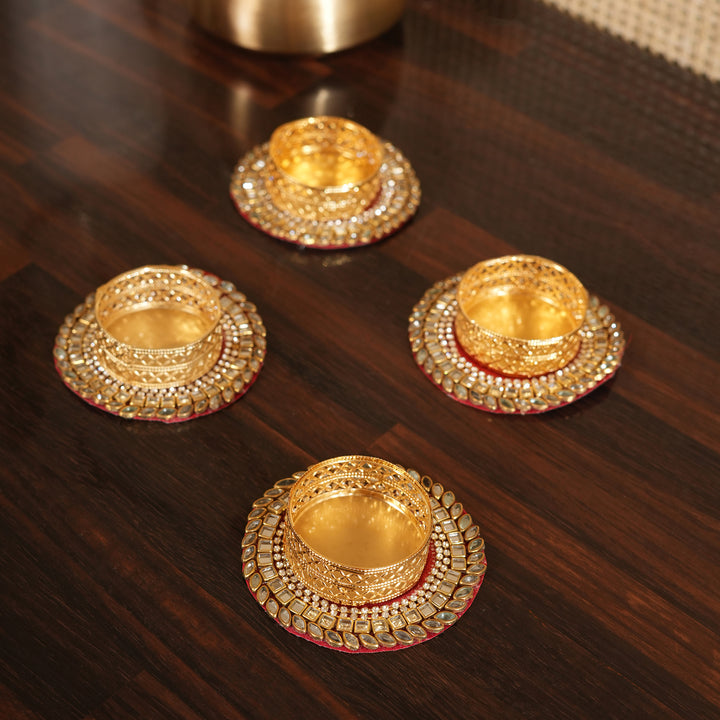 Votive T-Light Candle Stand | Candle Holder For Diwali Decoration Set of 4 - Red
