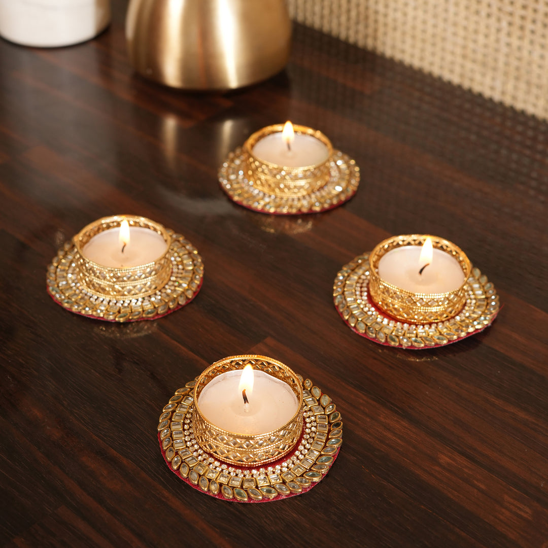 Votive T-Light Candle Stand | Candle Holder For Diwali Decoration Set of 4 - Red