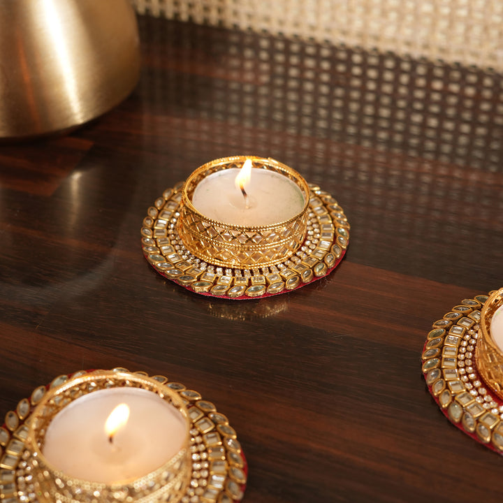 Votive T-Light Candle Stand | Candle Holder For Diwali Decoration Set of 4 - Red