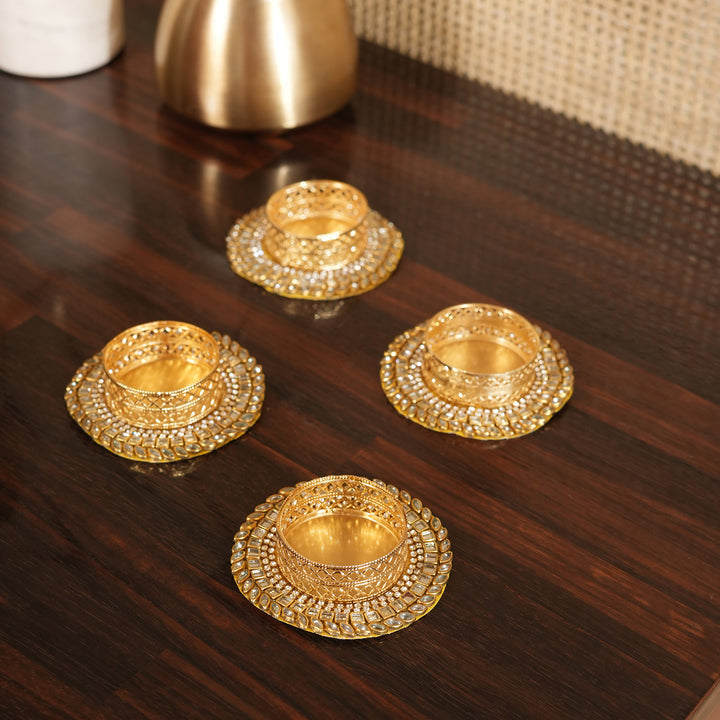 Votive T-Light Candle Stand | Candle Holder For Diwali Decoration Set of 4 - Yellow