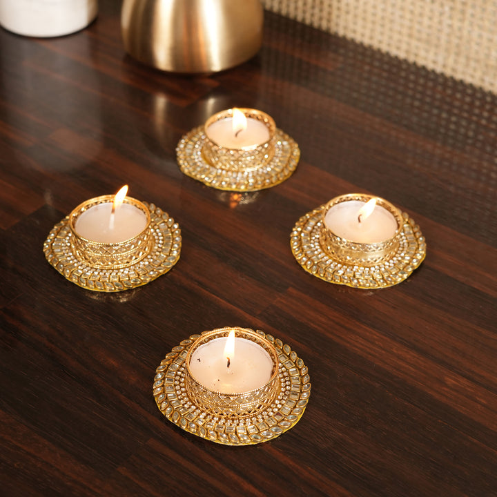 Votive T-Light Candle Stand | Candle Holder For Diwali Decoration Set of 4 - Yellow