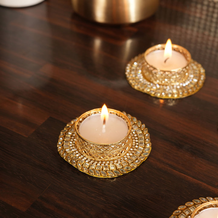 Votive T-Light Candle Stand | Candle Holder For Diwali Decoration Set of 4 - Yellow