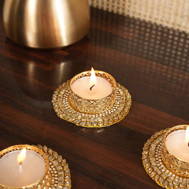 Votive T-Light Candle Stand | Candle Holder For Diwali Decoration Set of 4 - Yellow
