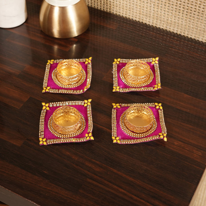 Traditional T-Light Candle Stand | Candle Holder For Diwali Decoration Set of 4 - Pink