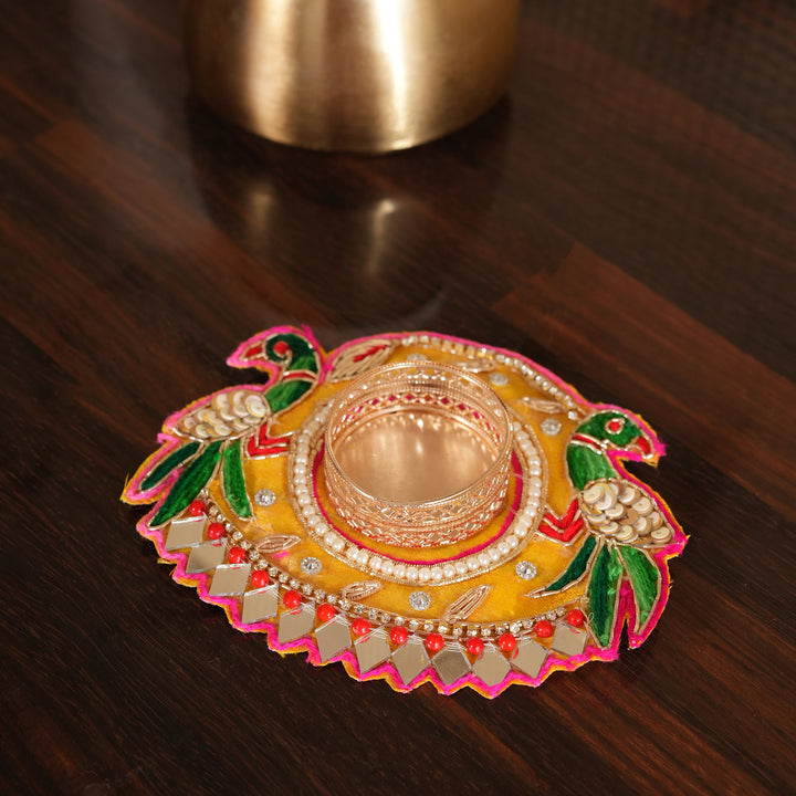 Parrot Design & Mirror Work T-Light Candle Stand | Candle Holder For Diwali Decoration
