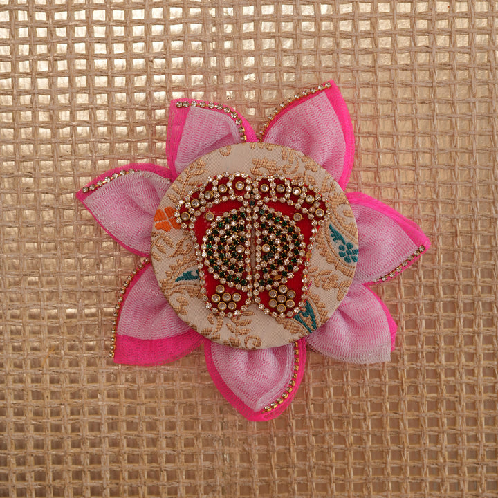 Lotus Patterned Lakshmi Charan Paduka for Pooja & Diwali Decoration