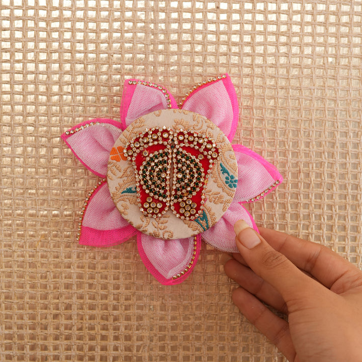 Lotus Patterned Lakshmi Charan Paduka for Pooja & Diwali Decoration