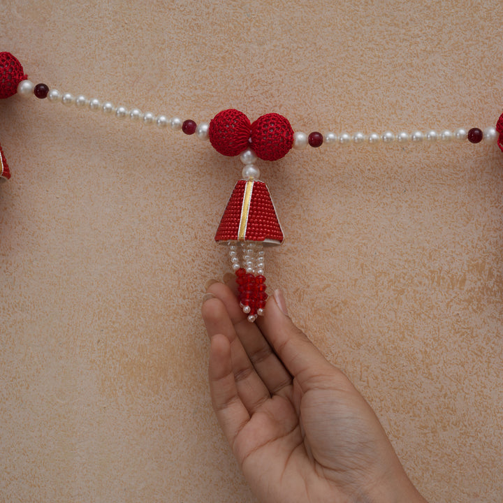 Red-Beaded Bandhanwar with Tassel- Diwali Decoration Toran