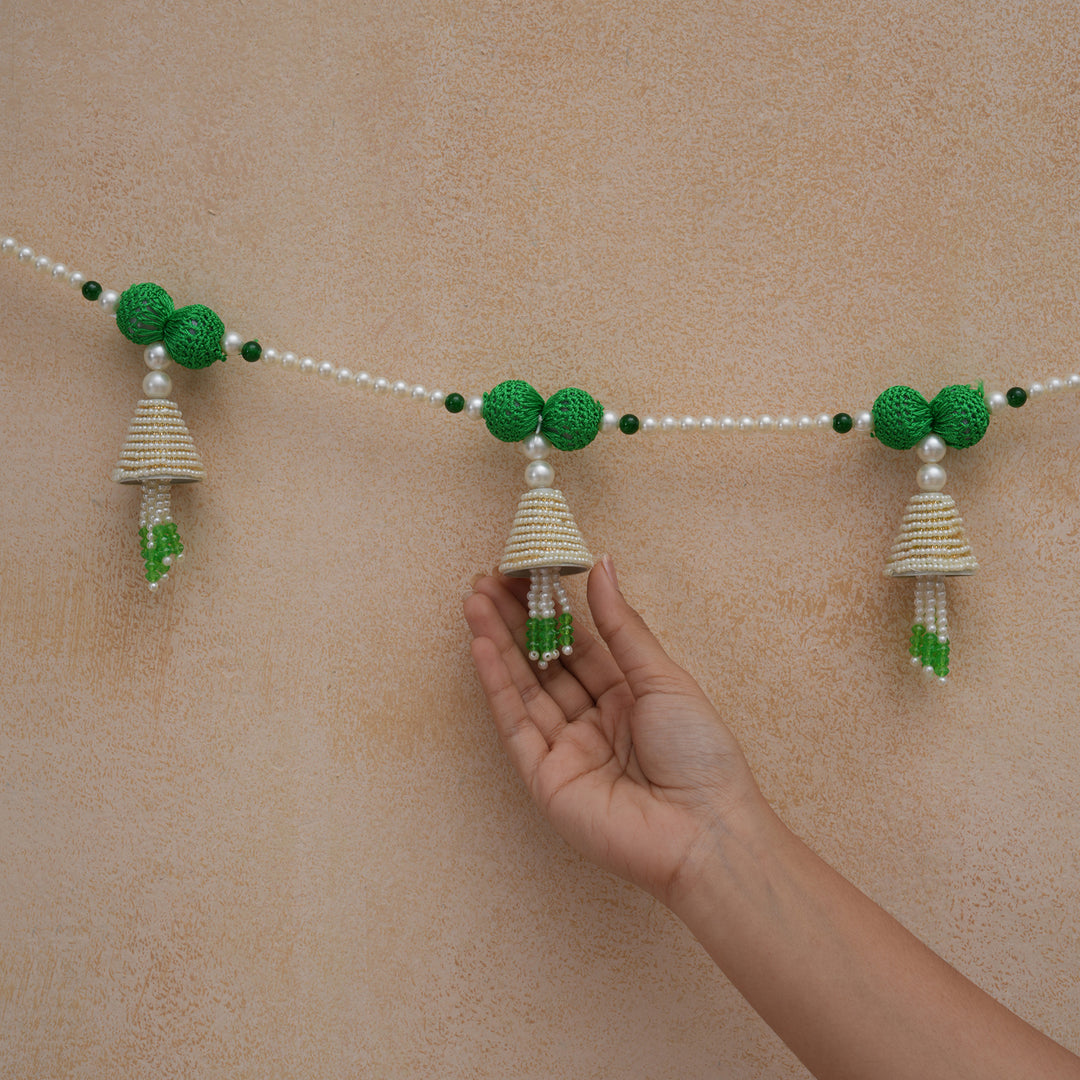 Green-Beaded Bandhanwar with Tassel- Diwali Decoration Toran