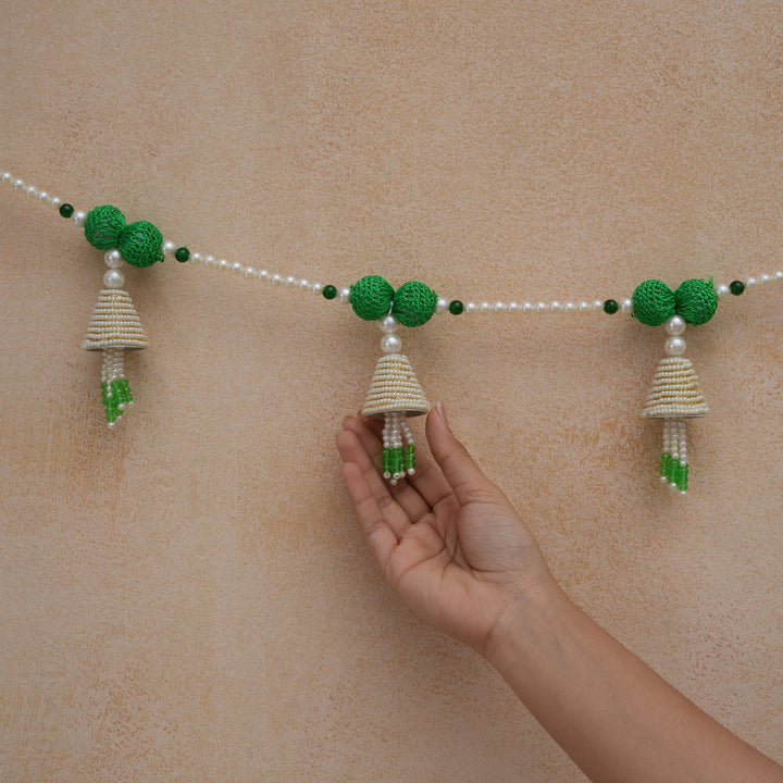 Green-Beaded Bandhanwar with Tassel- Diwali Decoration Toran