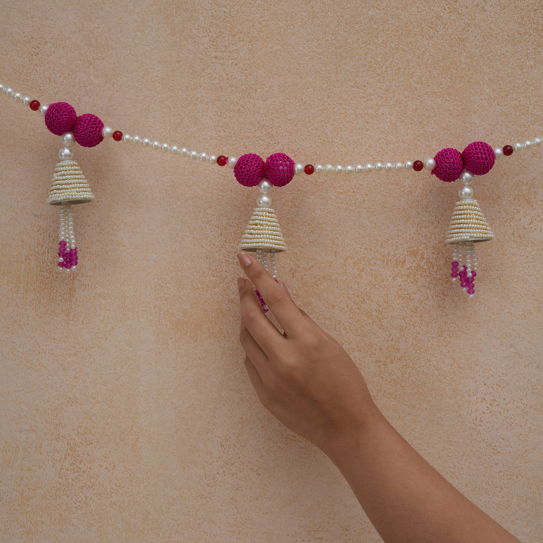 Beige-Beaded Bandhanwar with Tassel- Diwali Decoration Toran