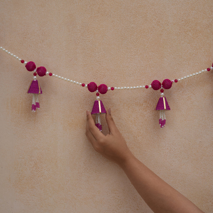 Pink-Beaded Bandhanwar with Tassel- Diwali Decoration Toran
