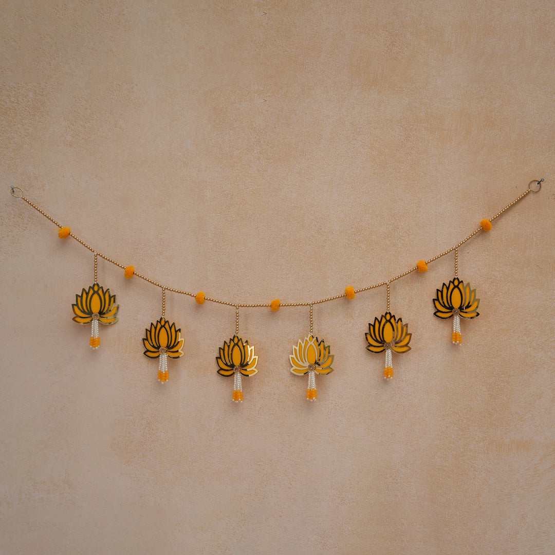 Yellow -Modern Lotus Bead String Door Hanging for Diwali Decoration.