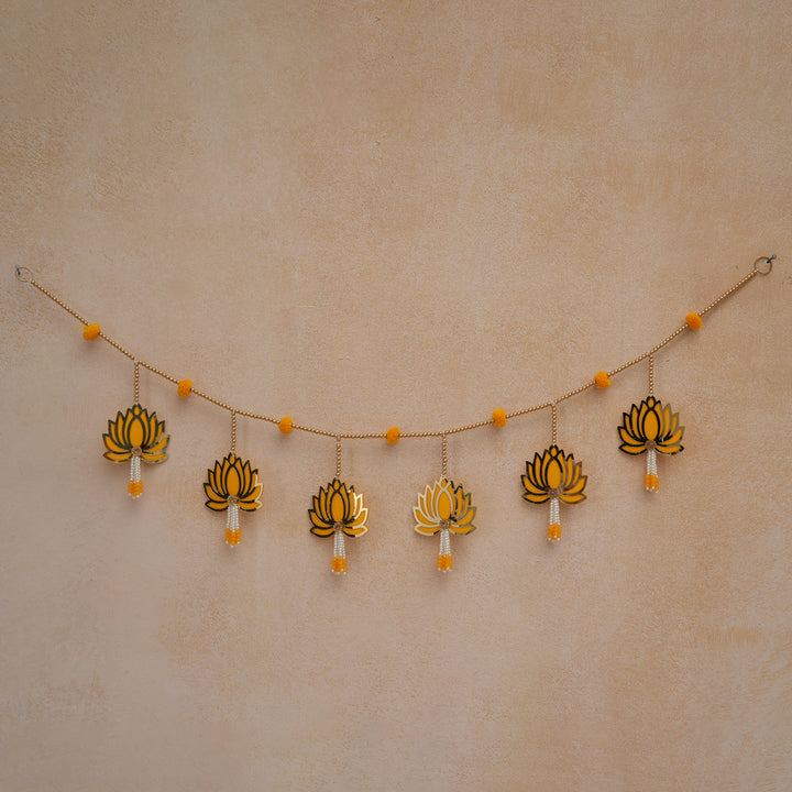 Yellow -Modern Lotus Bead String Door Hanging for Diwali Decoration.