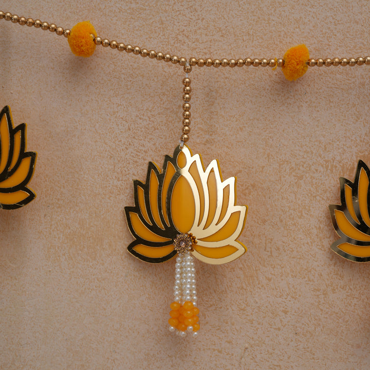 Yellow -Modern Lotus Bead String Door Hanging for Diwali Decoration.