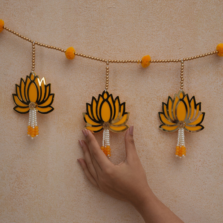 Yellow -Modern Lotus Bead String Door Hanging for Diwali Decoration.