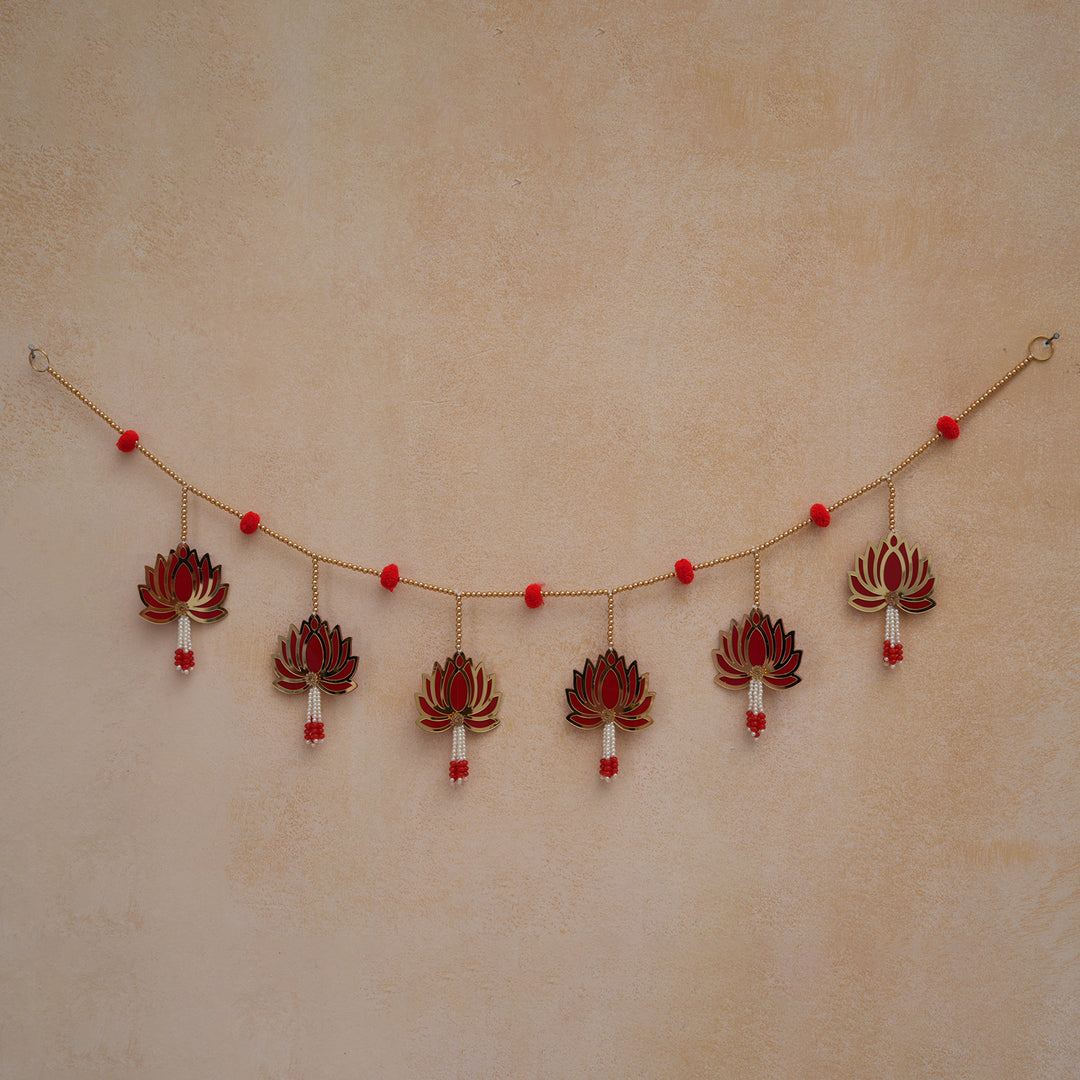 Orange -Modern Lotus Bead String Door Hanging for Diwali Decoration.