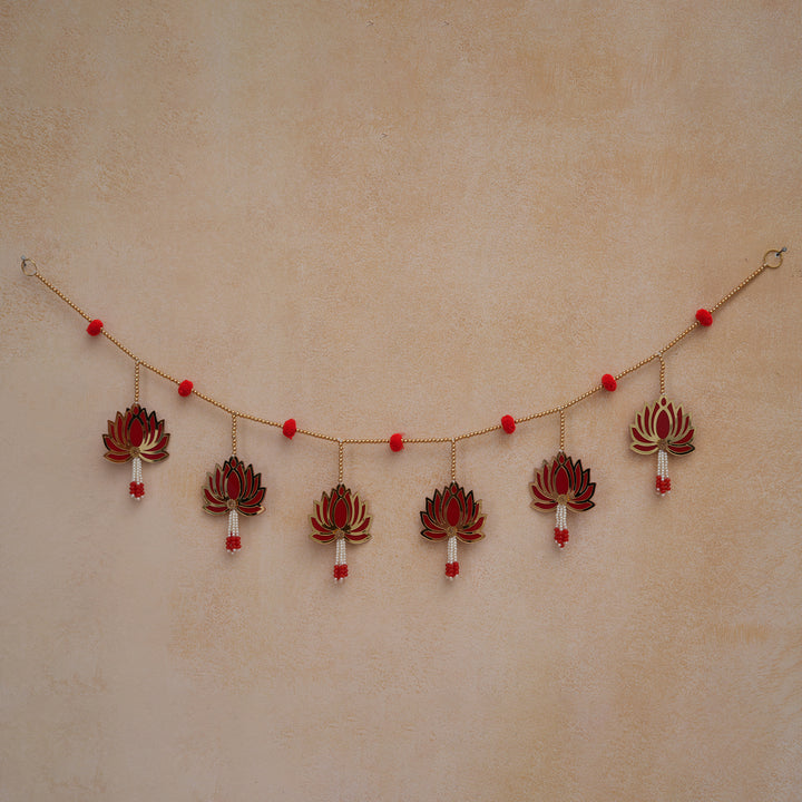 Orange -Modern Lotus Bead String Door Hanging for Diwali Decoration.