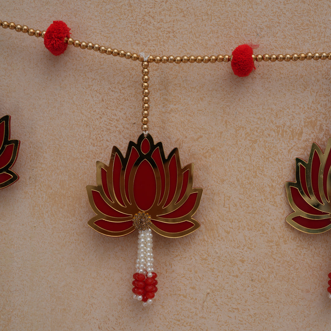 Orange -Modern Lotus Bead String Door Hanging for Diwali Decoration.