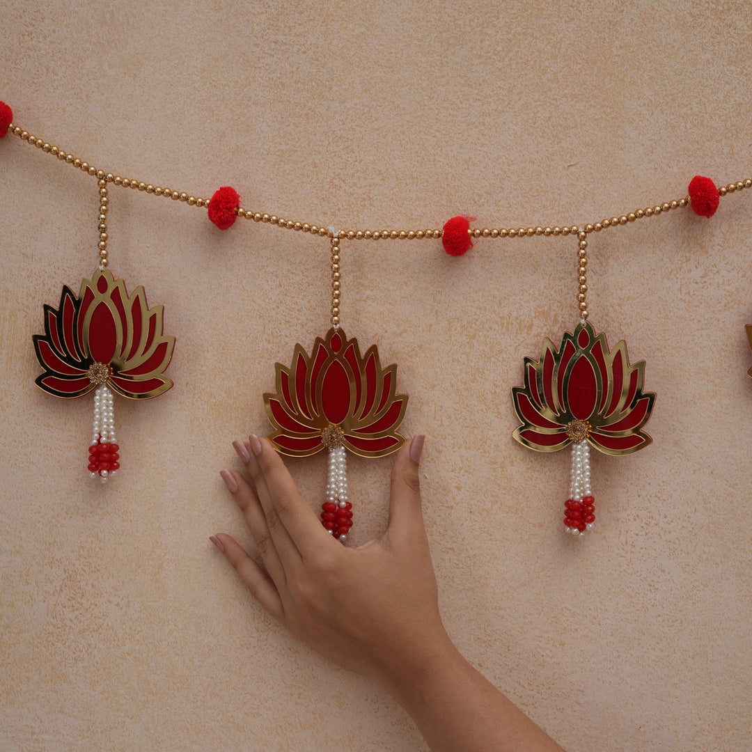 Orange -Modern Lotus Bead String Door Hanging for Diwali Decoration.