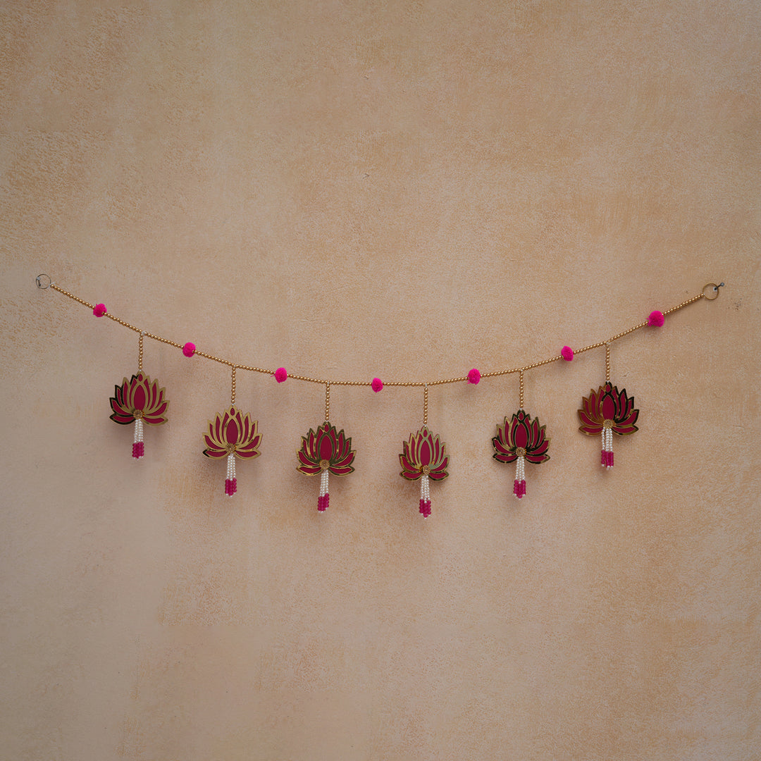Pink-Modern Lotus Bead String Door Hanging for Diwali Decoration.