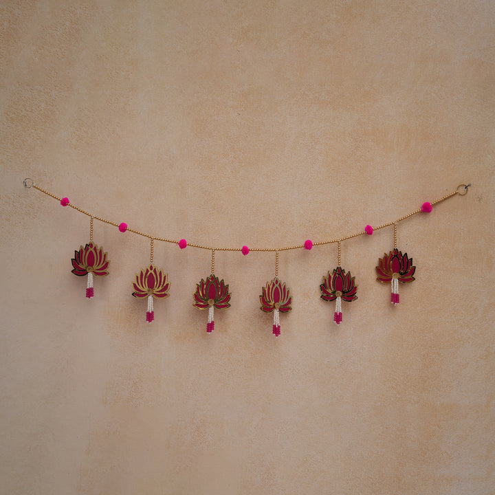 Pink-Modern Lotus Bead String Door Hanging for Diwali Decoration.