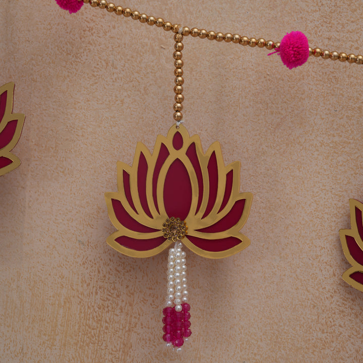 Pink-Modern Lotus Bead String Door Hanging for Diwali Decoration.