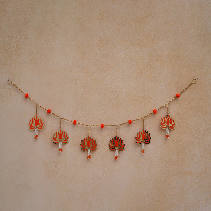 Red-Modern Lotus Bead String Door Hanging for Diwali Decoration.