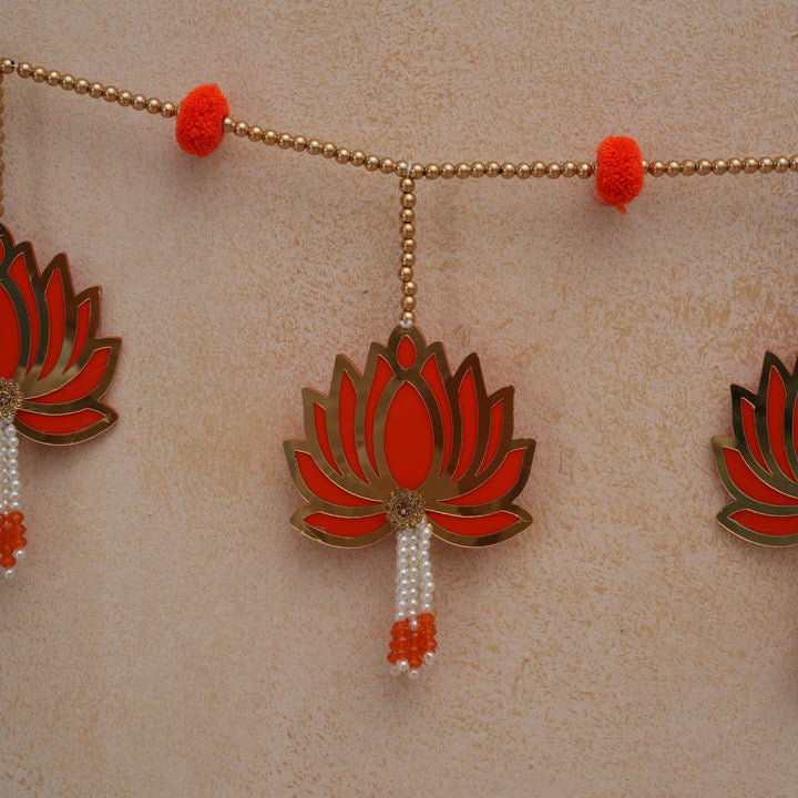 Red-Modern Lotus Bead String Door Hanging for Diwali Decoration.