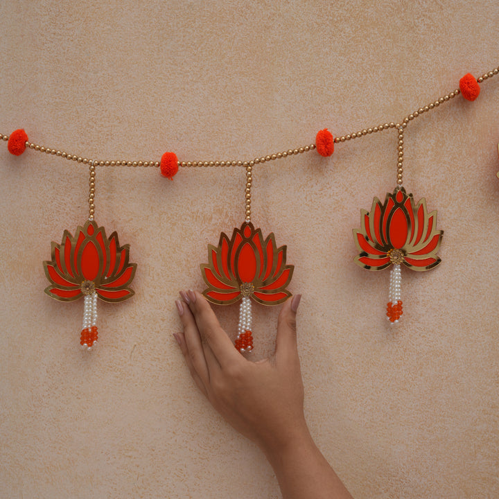Red-Modern Lotus Bead String Door Hanging for Diwali Decoration.