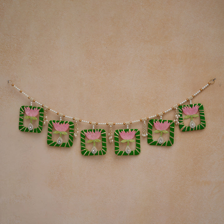 Baby Pink Elegant Pearl & Lotus Bandhanwar for Diwali Decoration.