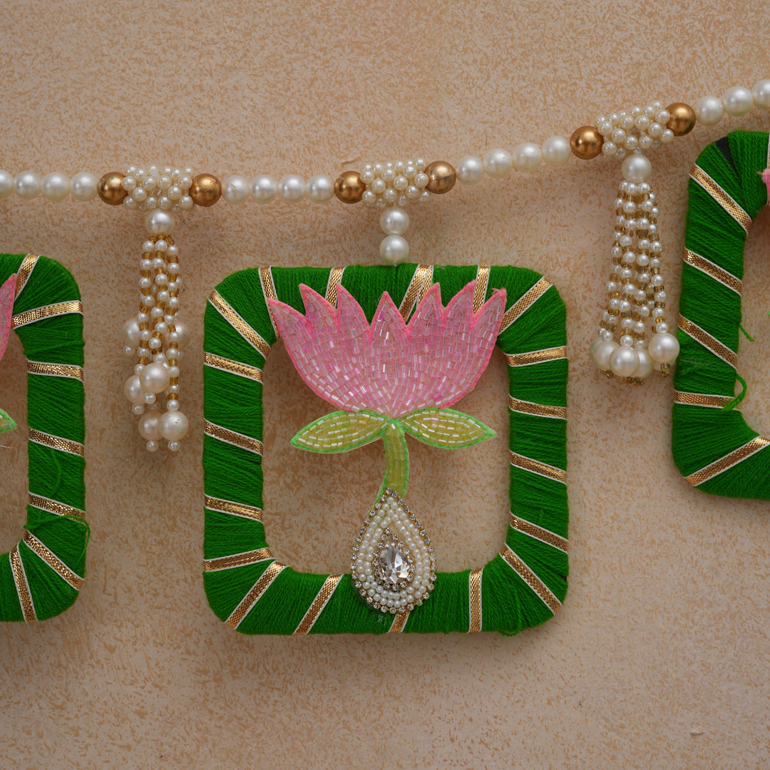 Baby Pink Elegant Pearl & Lotus Bandhanwar for Diwali Decoration.