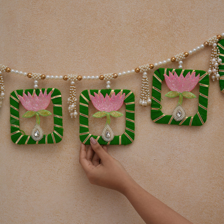 Baby Pink Elegant Pearl & Lotus Bandhanwar for Diwali Decoration.