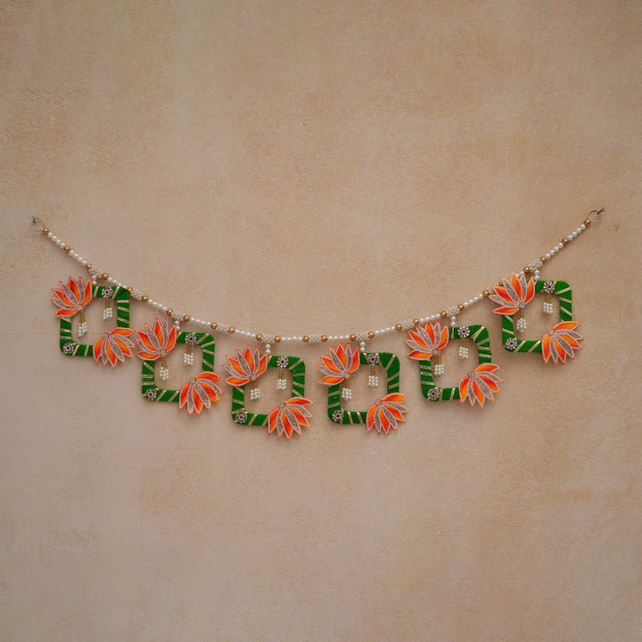 Orange Elegant Pearl & Lotus Bandhanwar for Diwali Decoration.