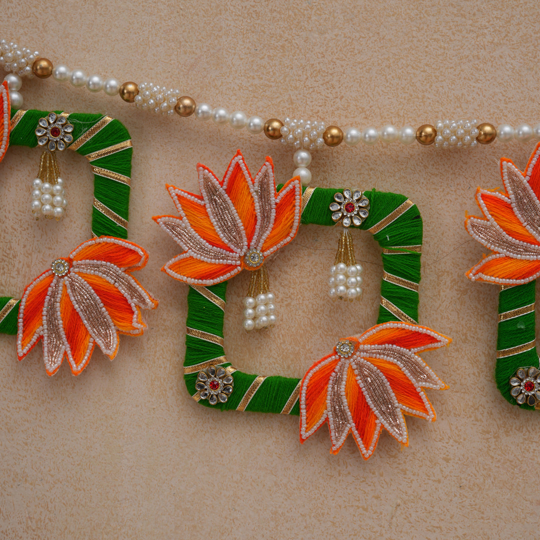 Orange Elegant Pearl & Lotus Bandhanwar for Diwali Decoration.
