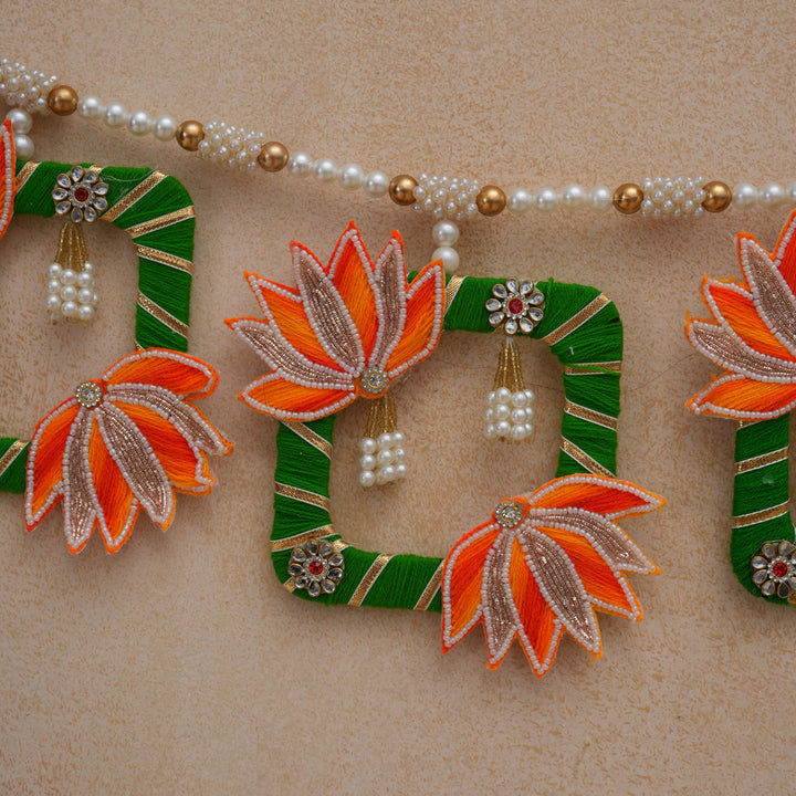 Orange Elegant Pearl & Lotus Bandhanwar for Diwali Decoration.