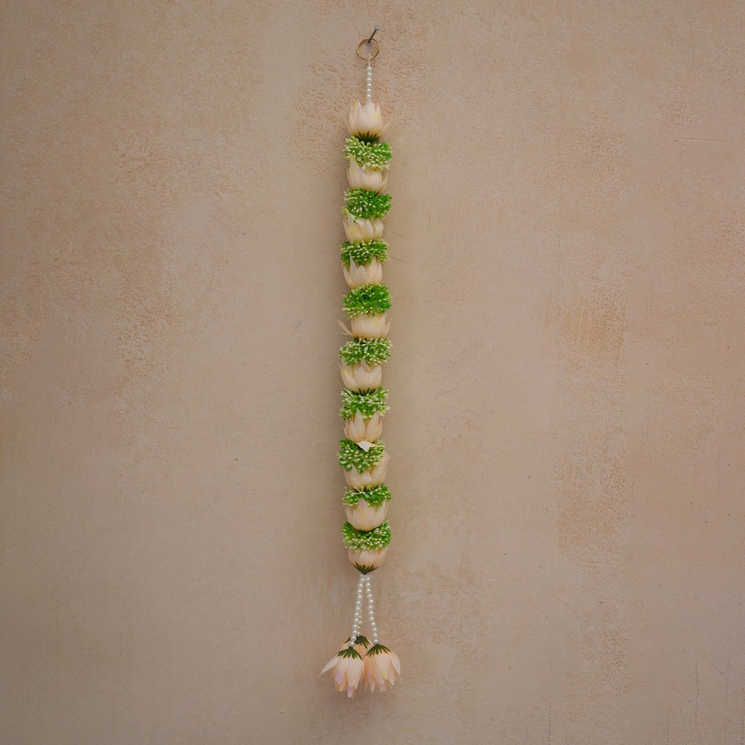 Beige-Traditional Floral Tassel Toran for Diwali  Decoration
