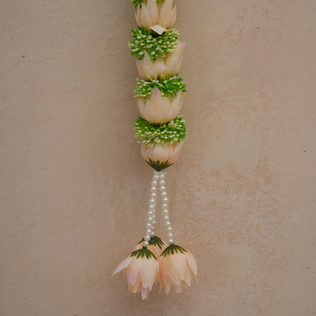 Beige-Traditional Floral Tassel Toran for Diwali  Decoration