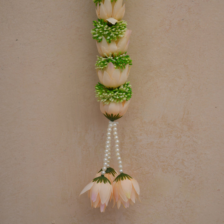 Beige-Traditional Floral Tassel Toran for Diwali  Decoration